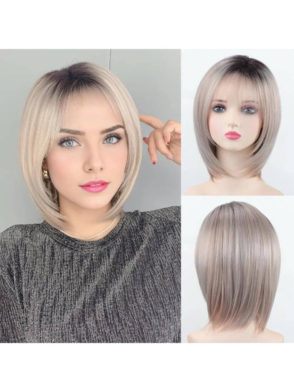 Women's Light Blonde 12 Inch Mid Length Heat Synthetic Straight Layered Bob Wigs